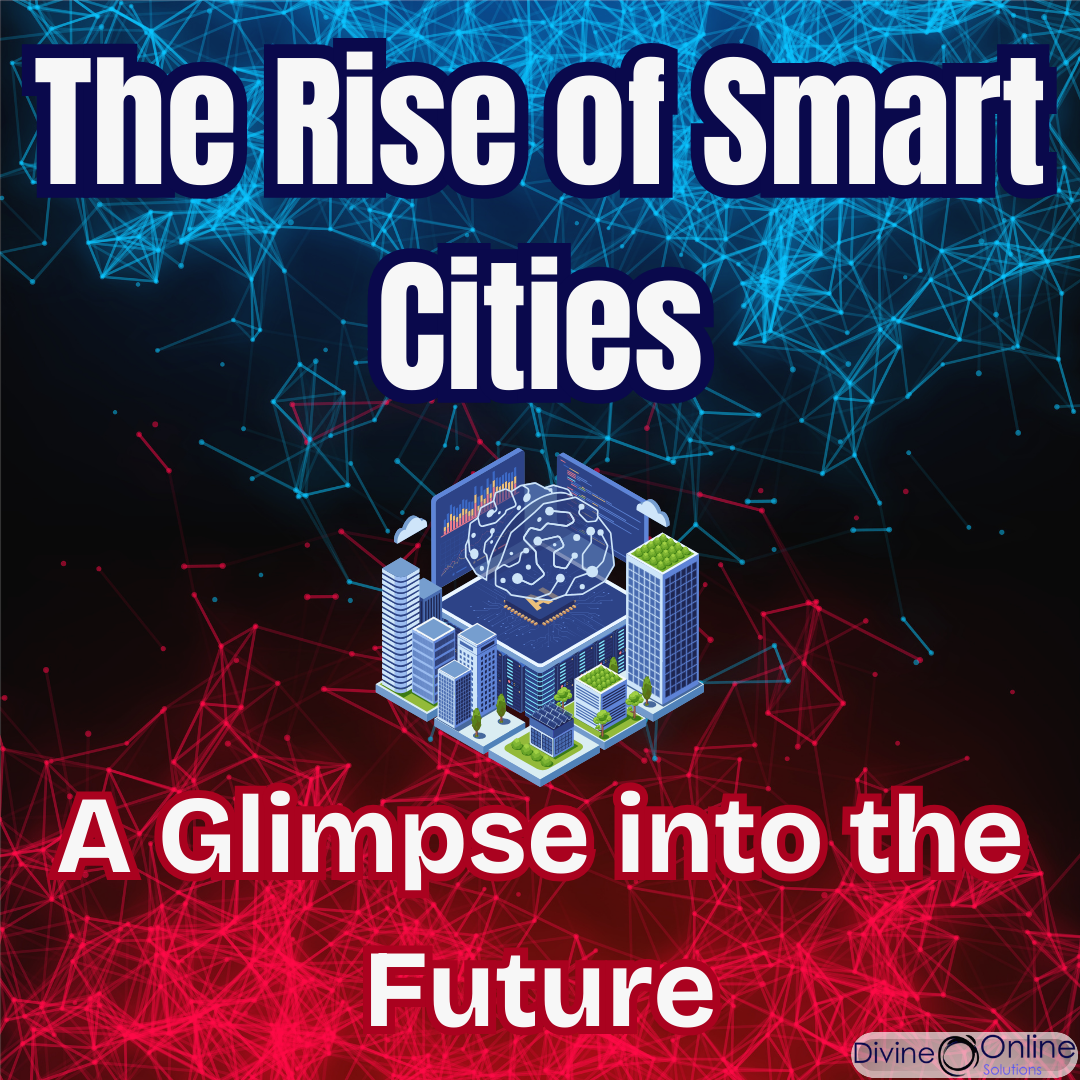 Rise of Smart Cities textbox with a smart city illustration on a futuristic background